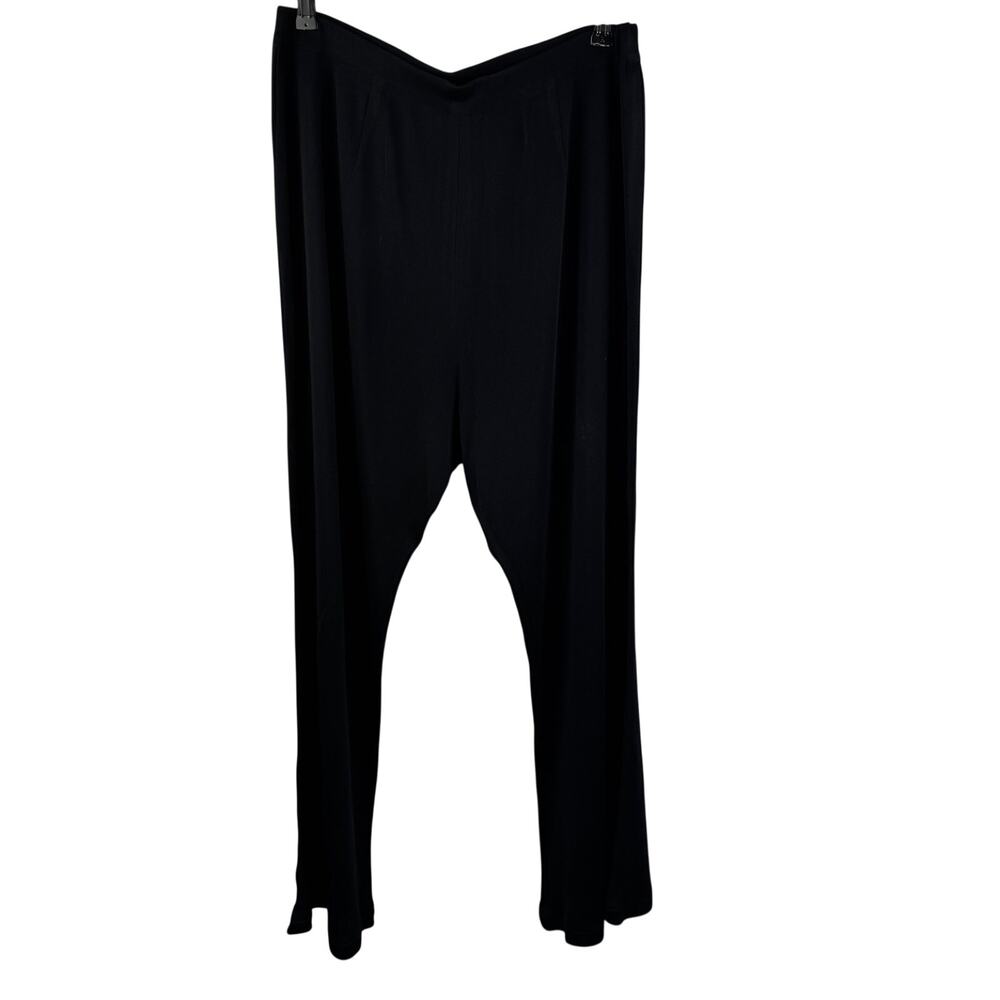 VINTAGE Misook Black Pants Classic Knit High-Rise Wide-Leg Pull-On XL X-Large
